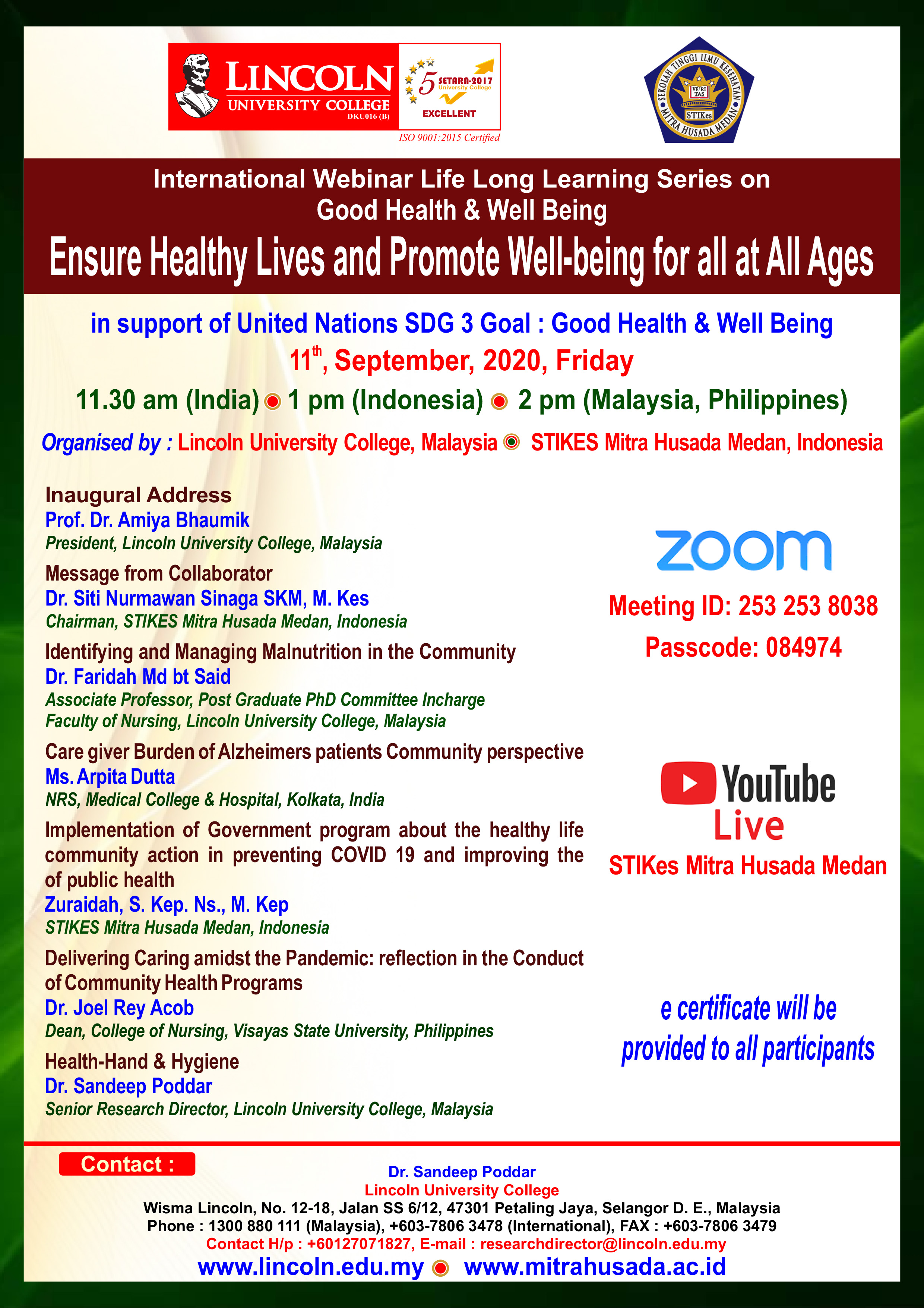 International Webinar Life Long Learning Series on Good Health & Well Being, Ensure Healthy Lives and Promote Well-being for all at All Ages